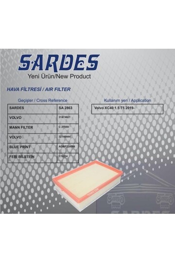 HAVA FİLTRESİ VOLVO XC40 T5 1.5 19 >